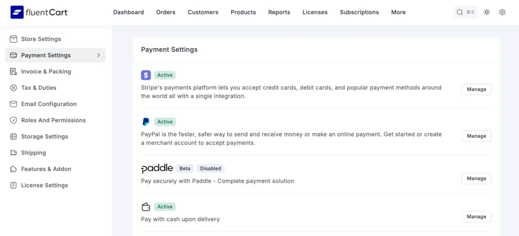 checkouts and payments in fluentcart